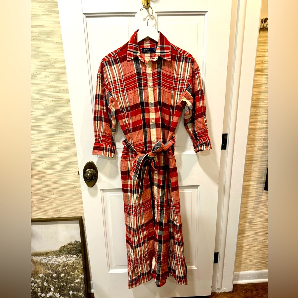 Polo Ralph Lauren Linen Plaid Shirtdress